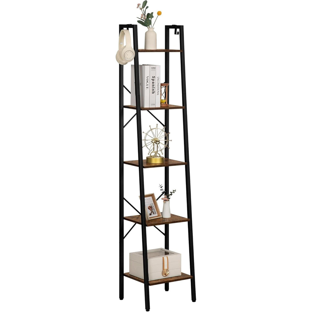 Ladder Shelf Bookcase 5 Tier Rustic Brown Freestanding