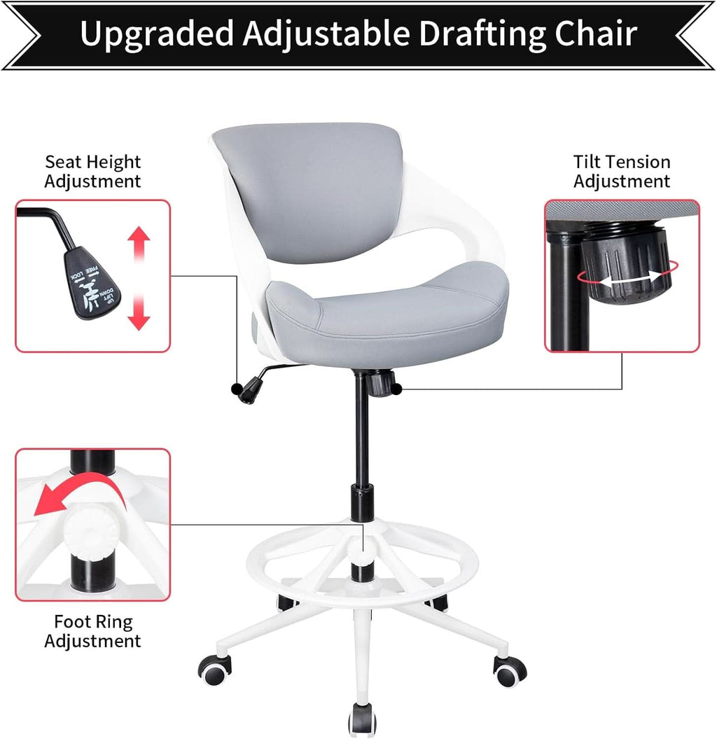 Ergonomic Drafting Chair With Lumbar Support Grey Office