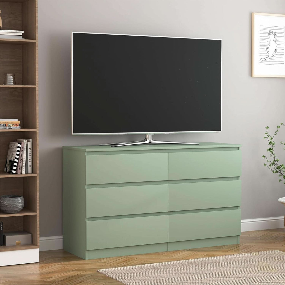 Wooden Six Drawer Dresser For Bedroom Storage Space Saver