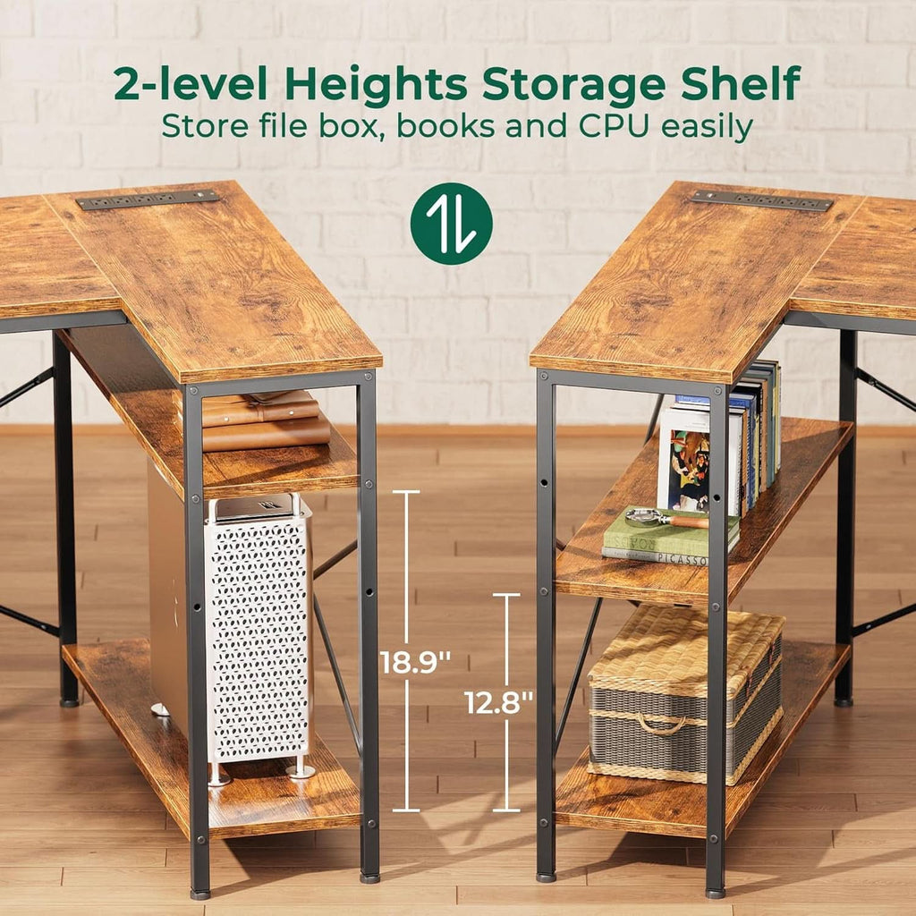 L Shaped Desk 47 Inch With Power Outlets For Home Office