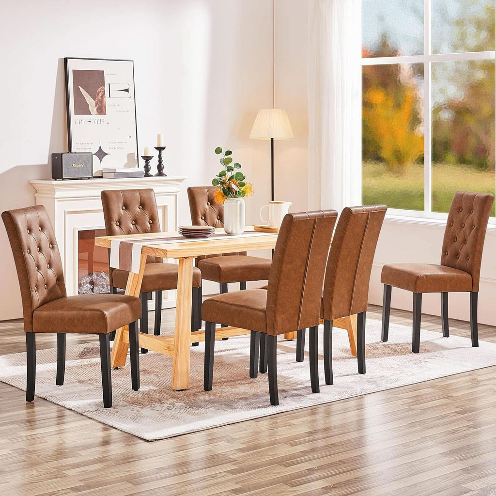 High Back Dining Chairs Set of 2 Retro Brown Parsons