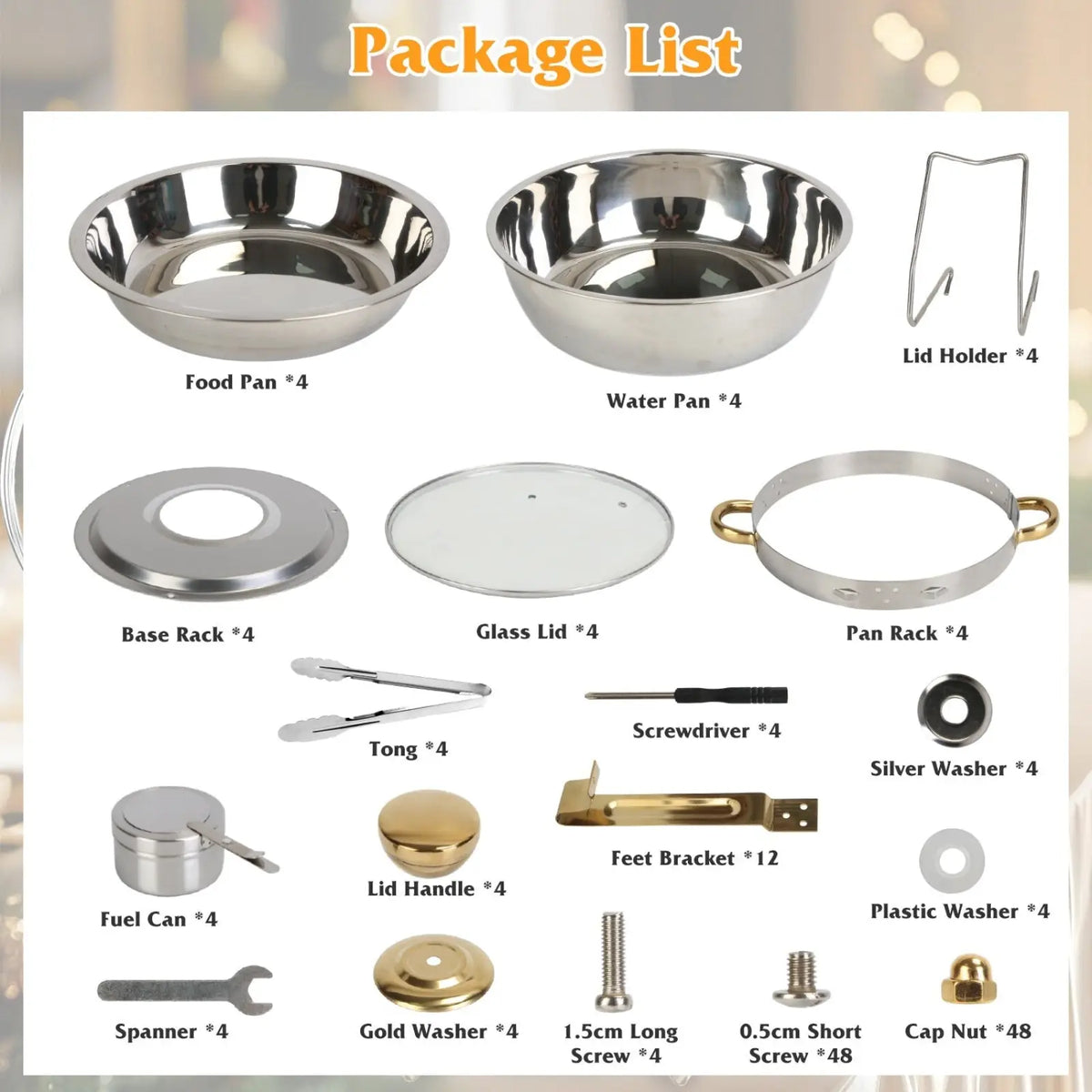 4pcs Round Chafing Dish Buffet Set 4.76qt Stainless Steel