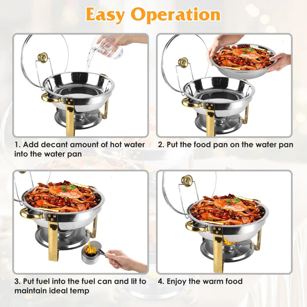 4pcs Round Chafing Dish Buffet Set 4.76qt Stainless Steel