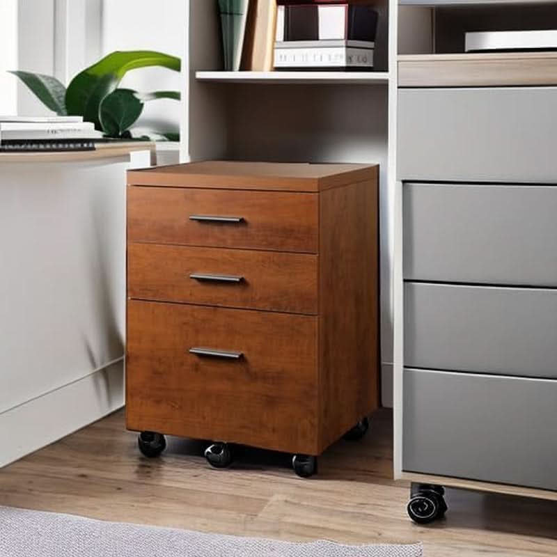 Walnut 3 Drawer File Cabinet For Home Office Under Desk With Rolling Wheels Printer Stand