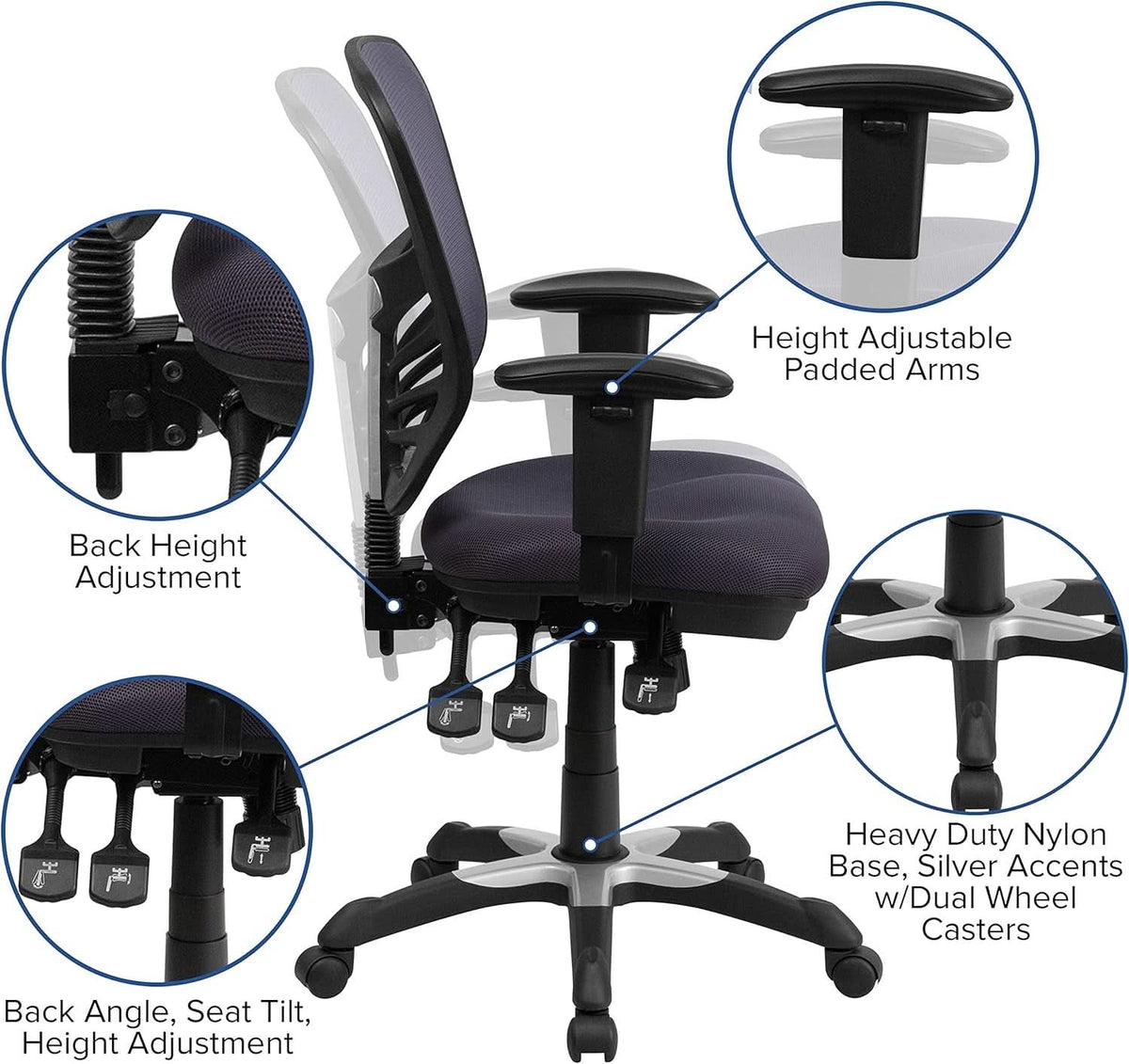 Nicholas Mid-Back Ergonomic Mesh Office Chair Dark Gray