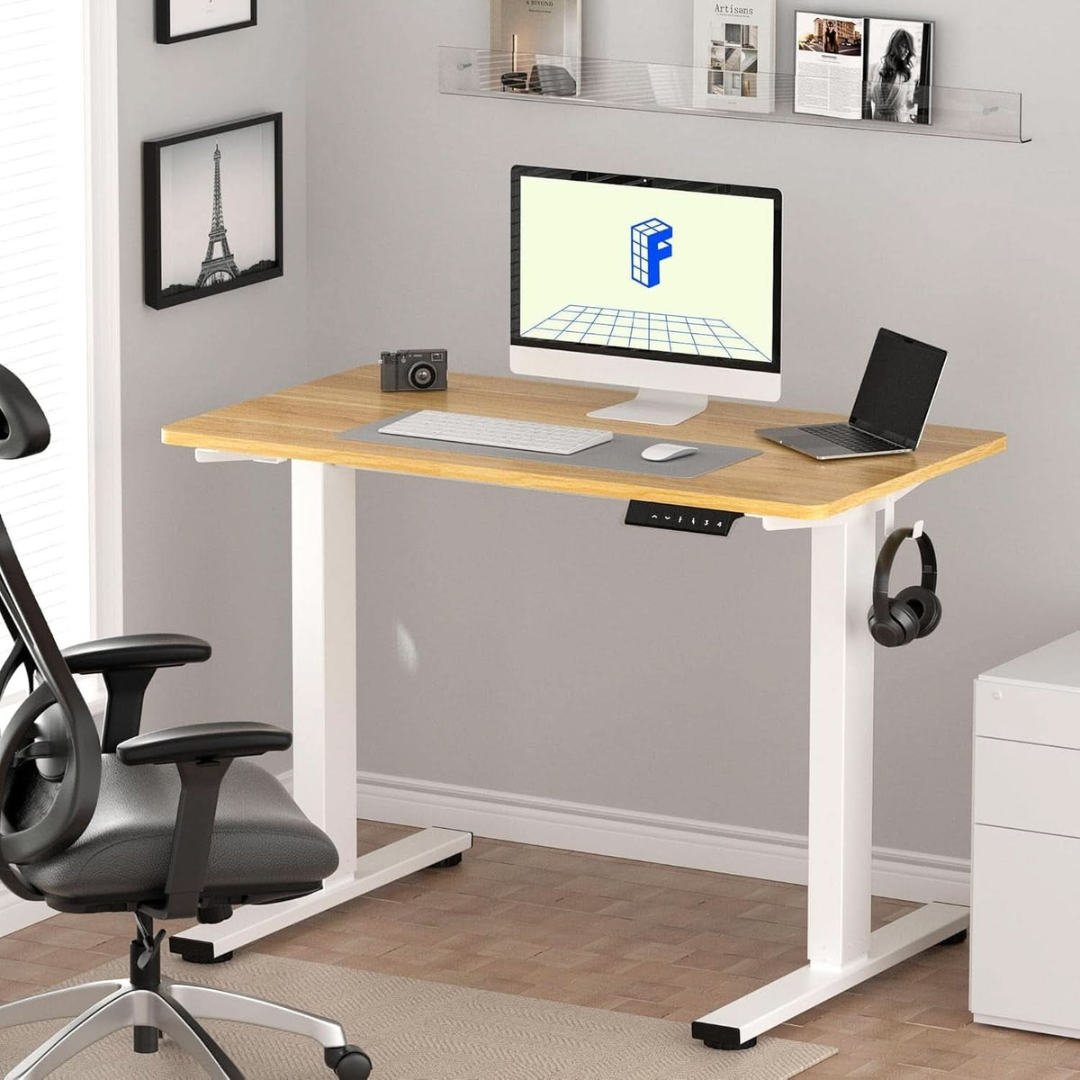 48 X 24 Standing Desk Height Adjustable White Frame Maple