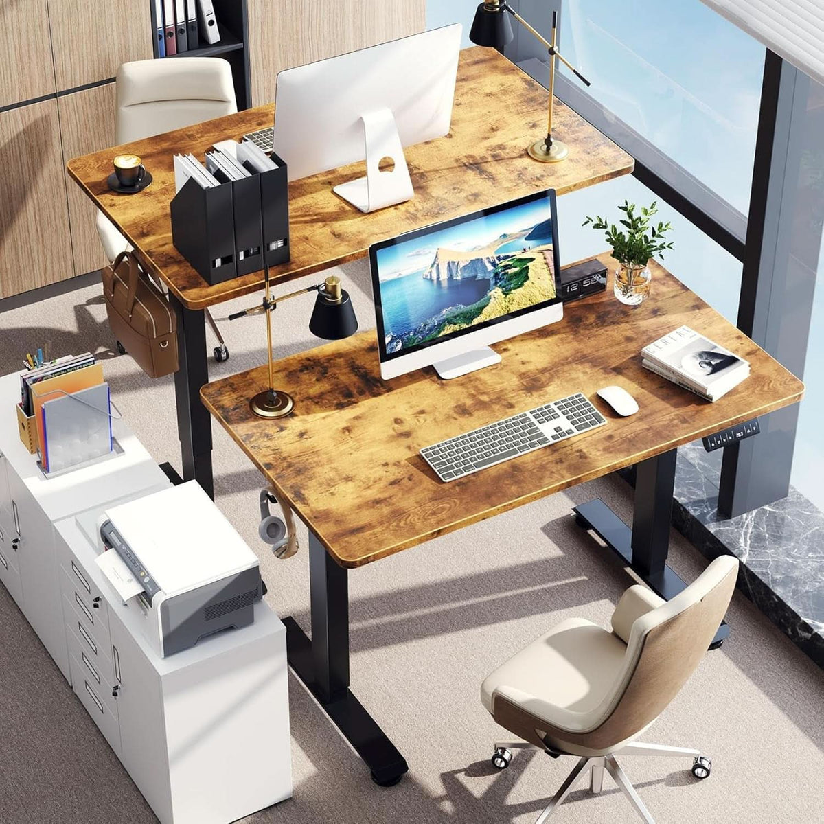 47.2 Inch Electric Standing Desk Wood Desktop Brown