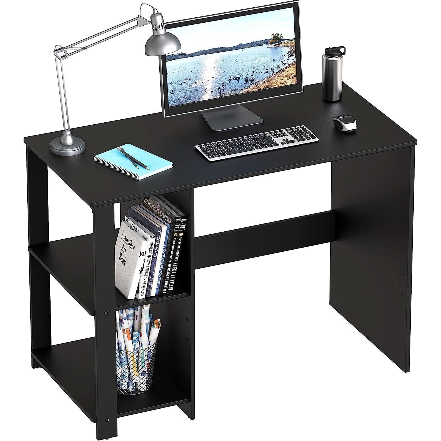 Espresso Finish Home Office Desk With Open Shelves