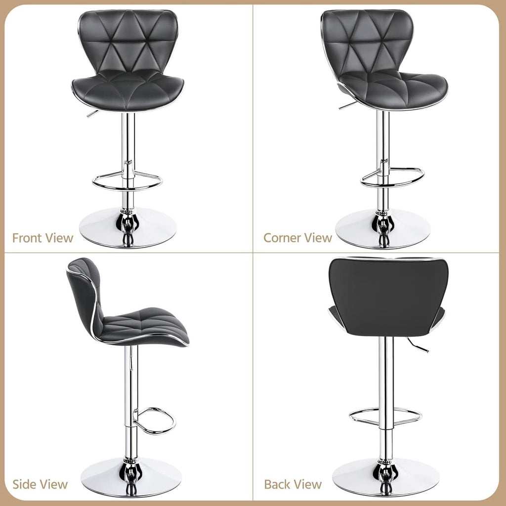 Grey Adjustable PU Leather Swivel Bar Stools Set of 2, Counter Height