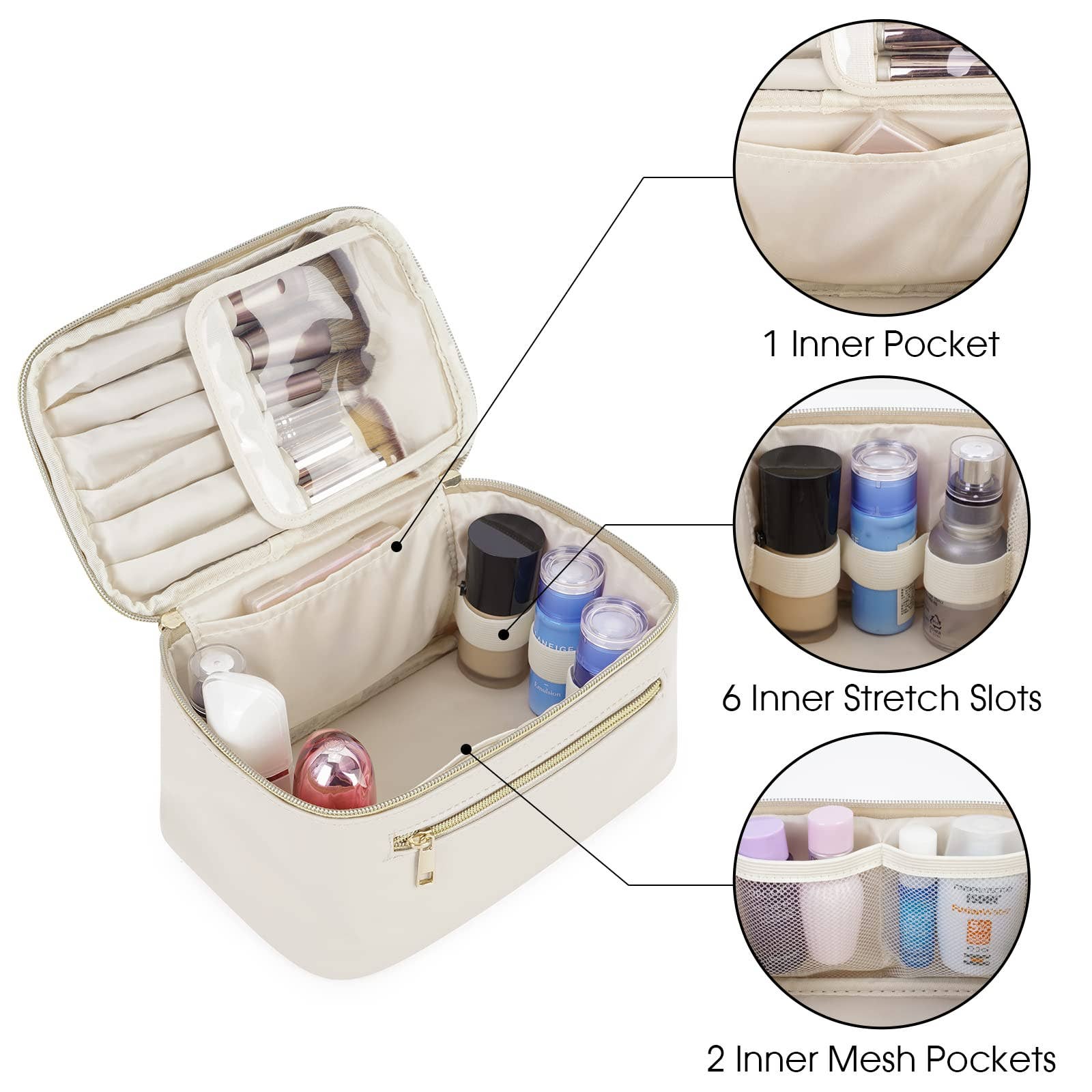 Vegan Leather Cosmetic Brush Bags Makeup Case : Milky White