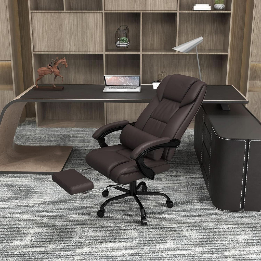 Brown High Back Massage Office Chair With 6 Vibration Points