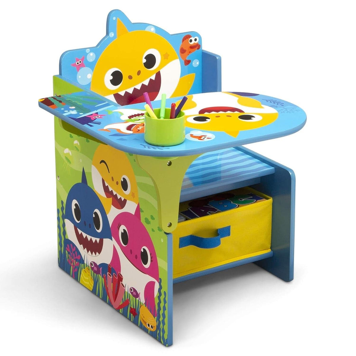 Baby Shark Kids Desk Chair With Storage Bin For Learning