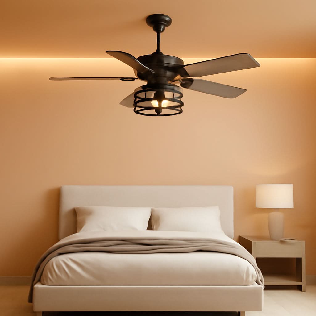 42 Inch Caged Ceiling Fan With Remote Control For Indoor And Outdoor
