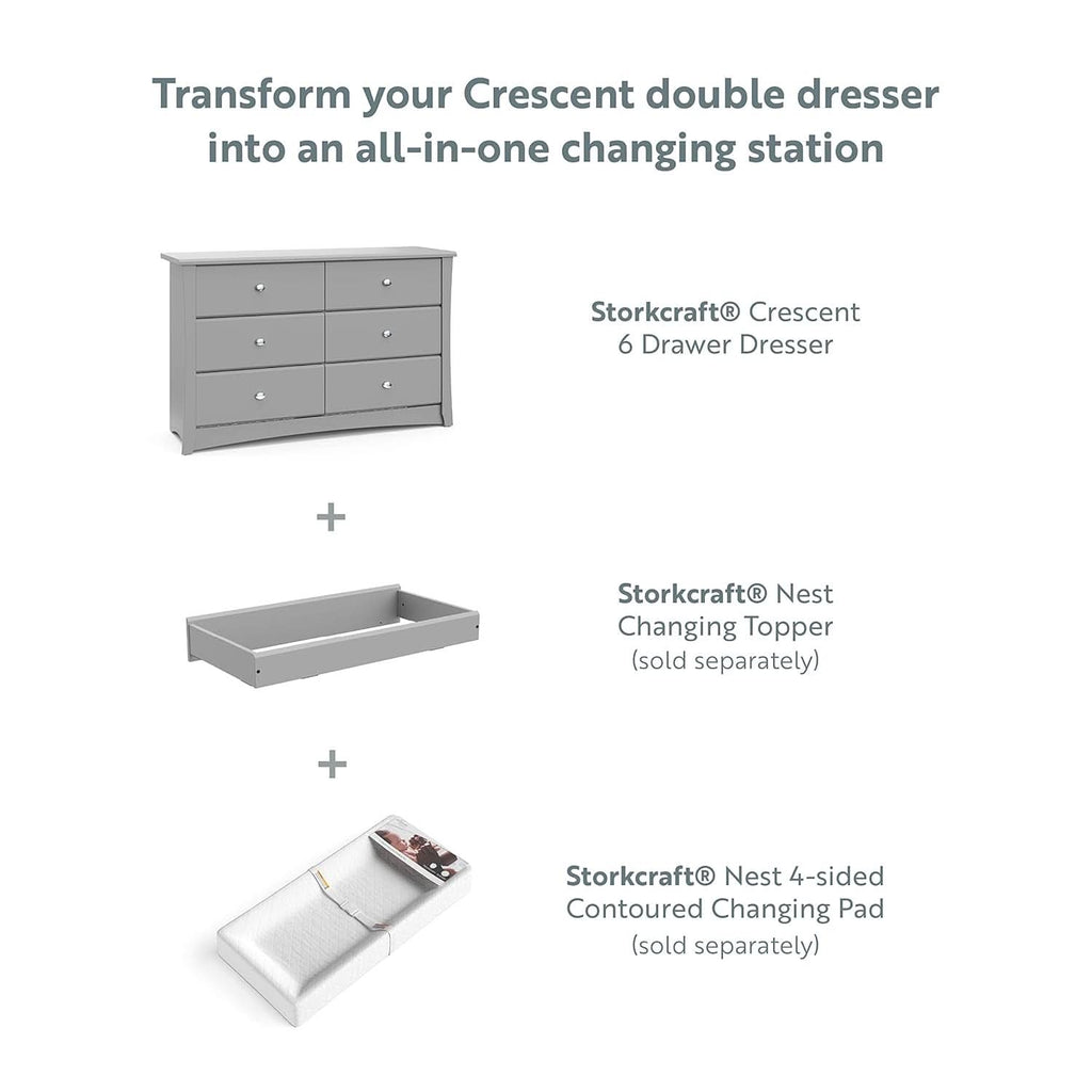 Crescent 6 Drawer Dresser Pebble Gray Nursery Organizer