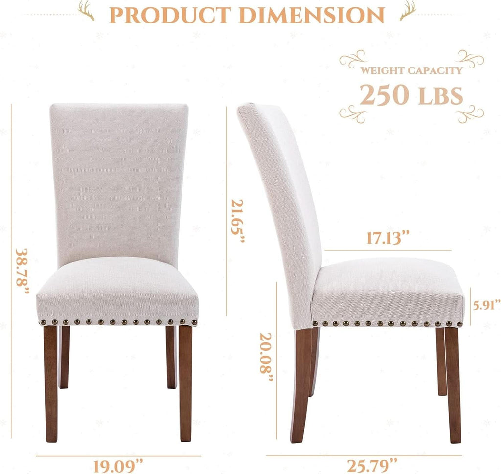 Parsons Dining Chairs Beige Upholstered Nailhead Set of 4