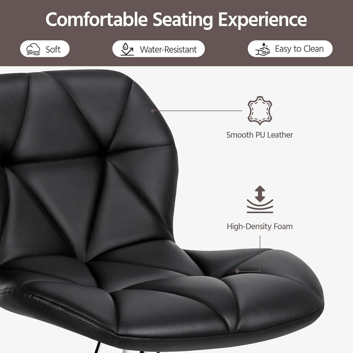 Set Of 2 Modern Adjustable Black PU Leather Bar Stools