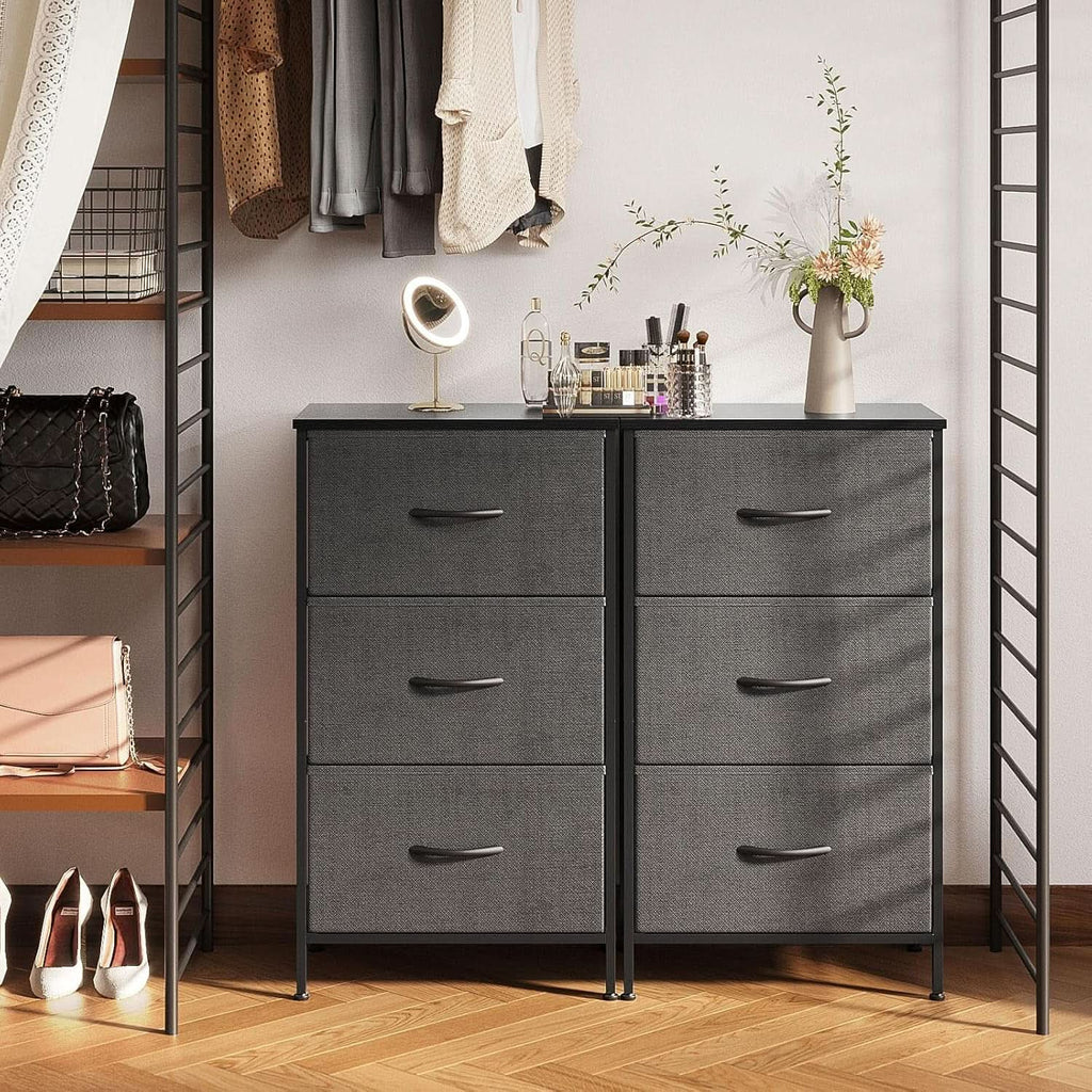 Dark Grey Dresser Nightstand With 3 Drawers Space Saver