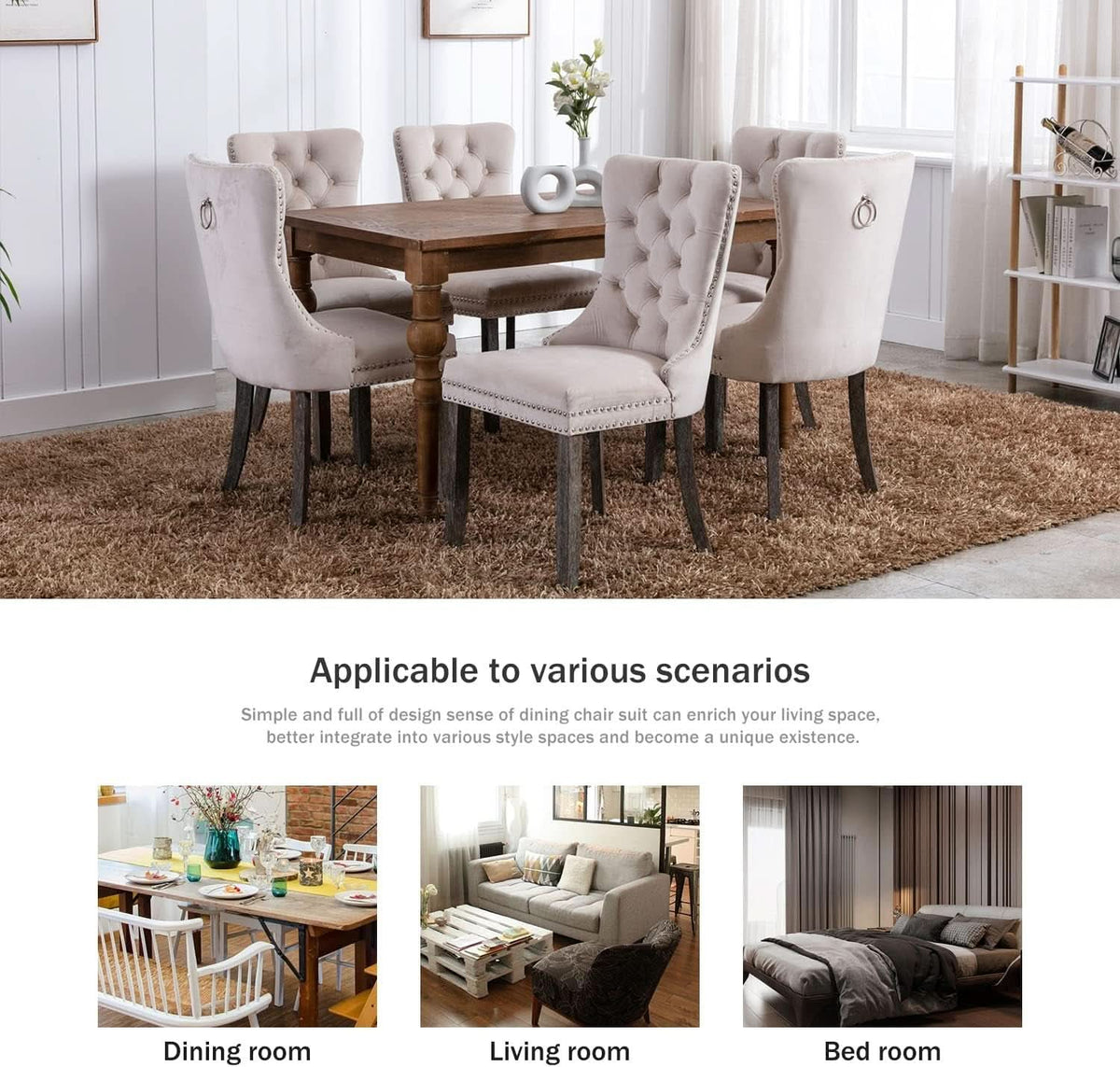Velvet Wingback Dining Chairs Set Of 4 Beige Tufted