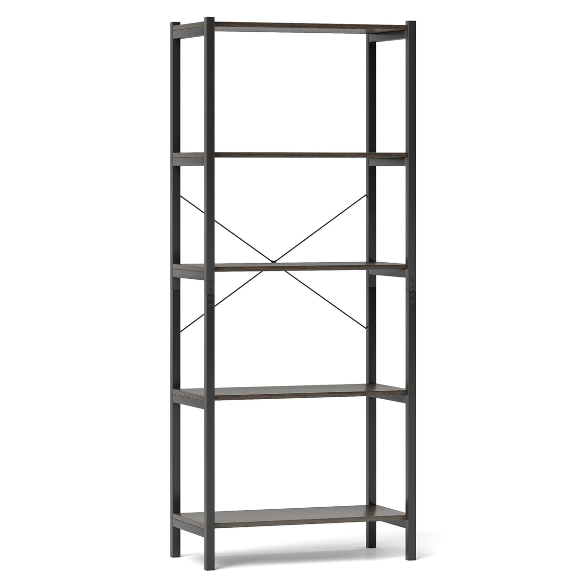5-Tier Industrial Bookshelf Display Storage Rack with Metal Frame