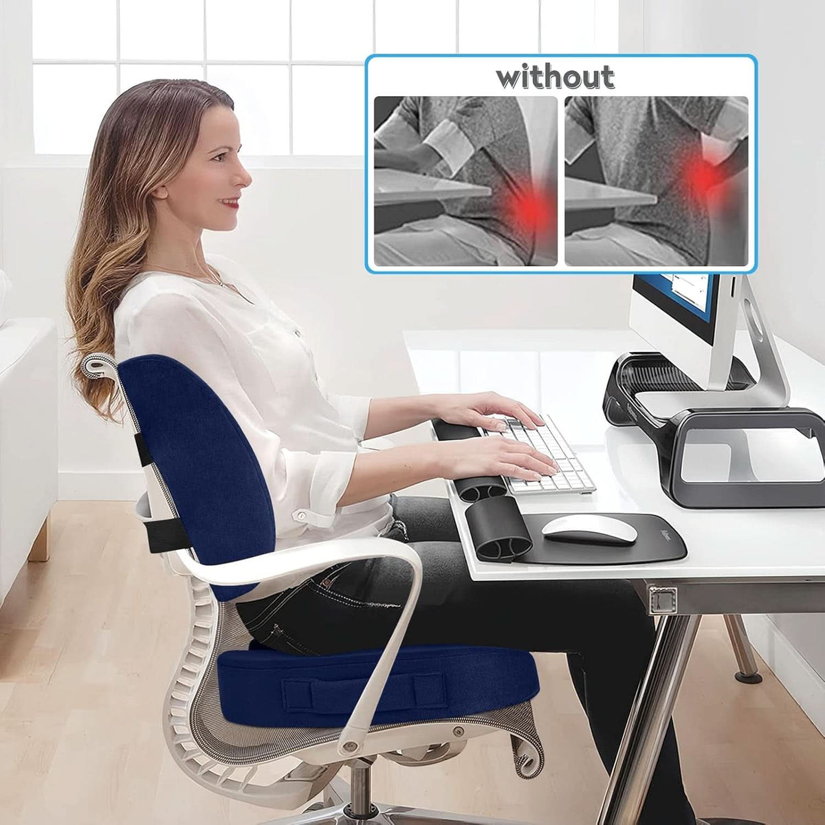 Blue Memory Foam Seat Cushion For Office Chair Lumbar