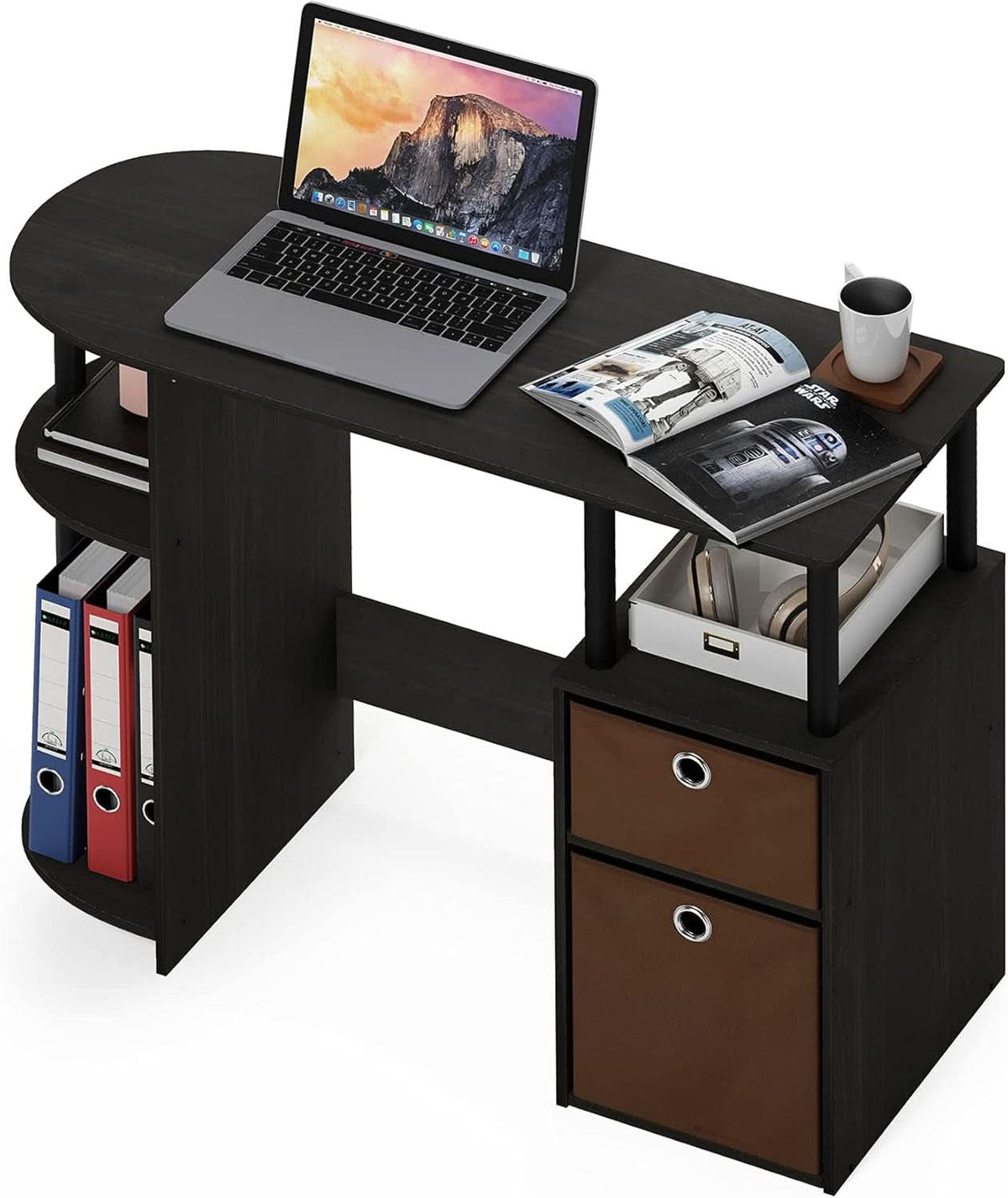 Jaya Brown Computer Study Desk With Storage Bins And Shelf
