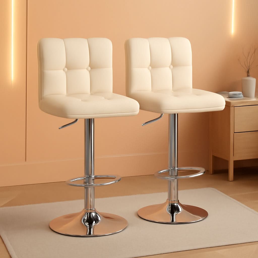 Beige Adjustable PU Leather Swivel Bar Stools Set Of 2