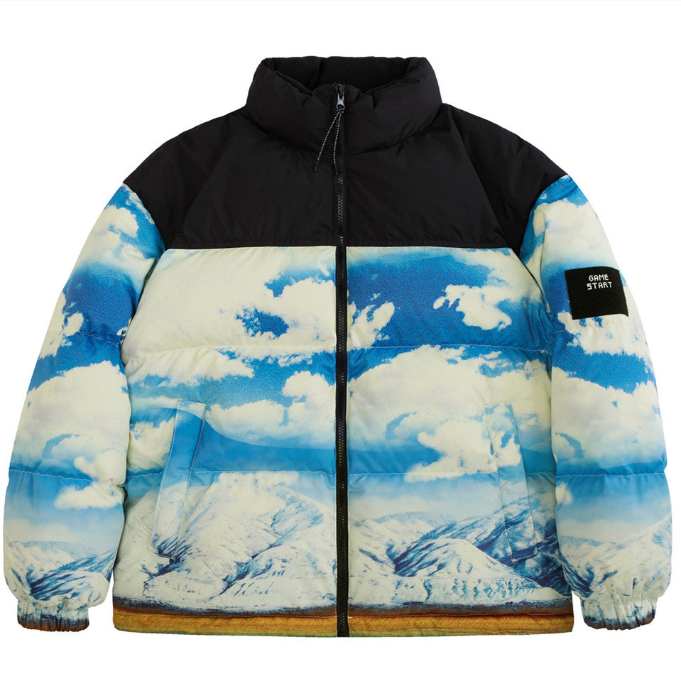Men's Blue Sky Snow Mountain Camouflage Ink Splash Warm Jacket Top