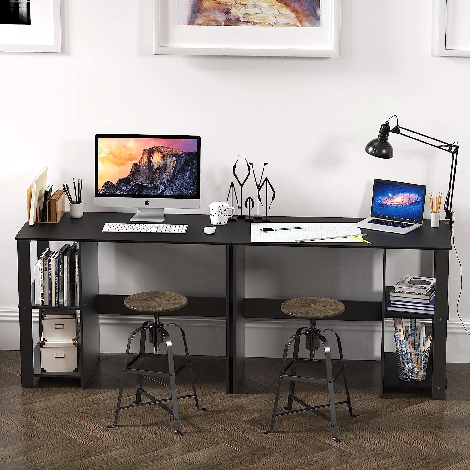 Espresso Finish Home Office Desk With Open Shelves