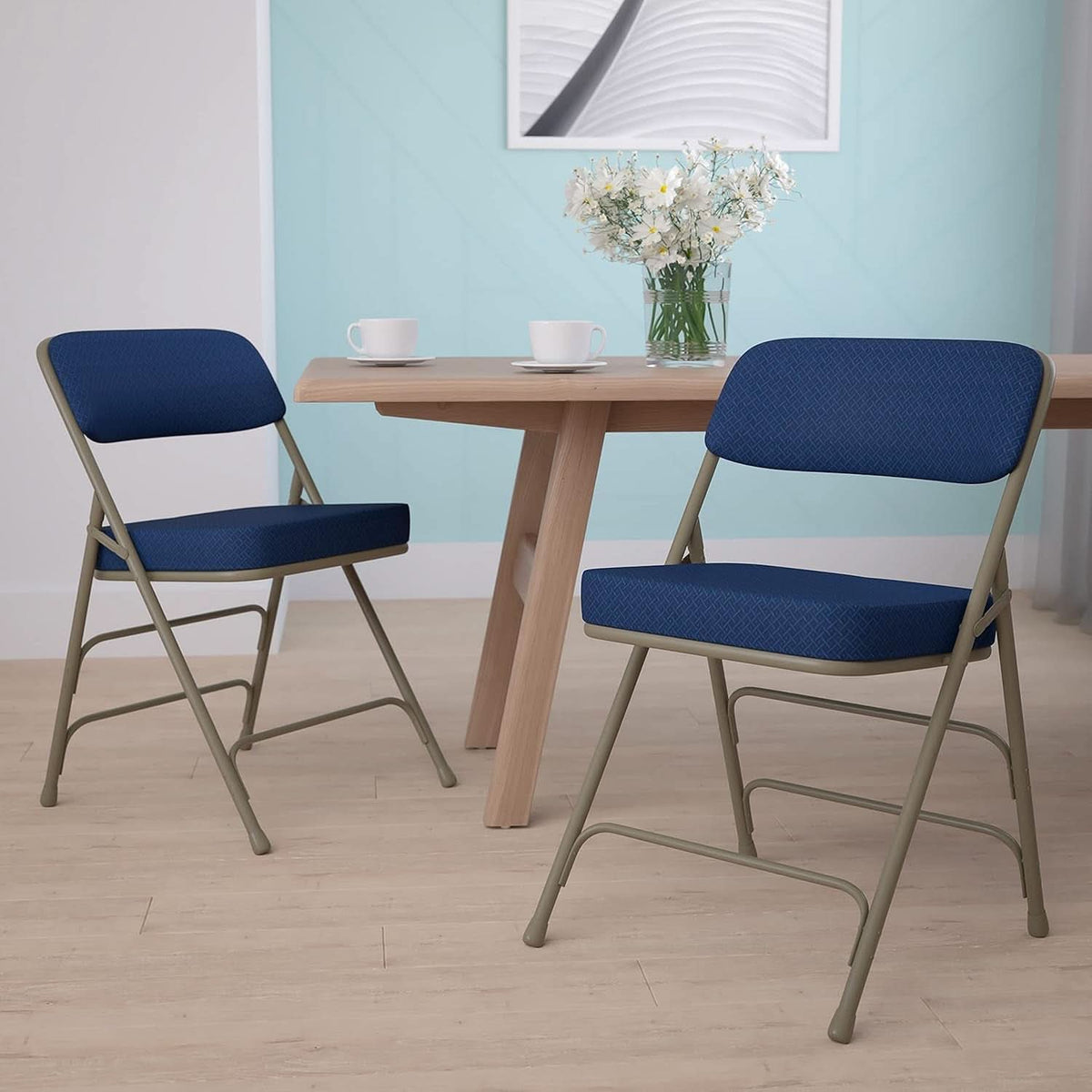 Navy Cushioned Metal Folding Chairs Set of 2 for Events