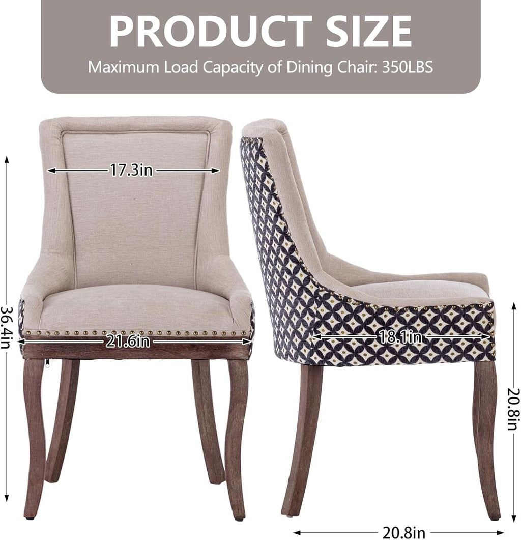 Beige Patterned Modern High Back Dining Chairs Set