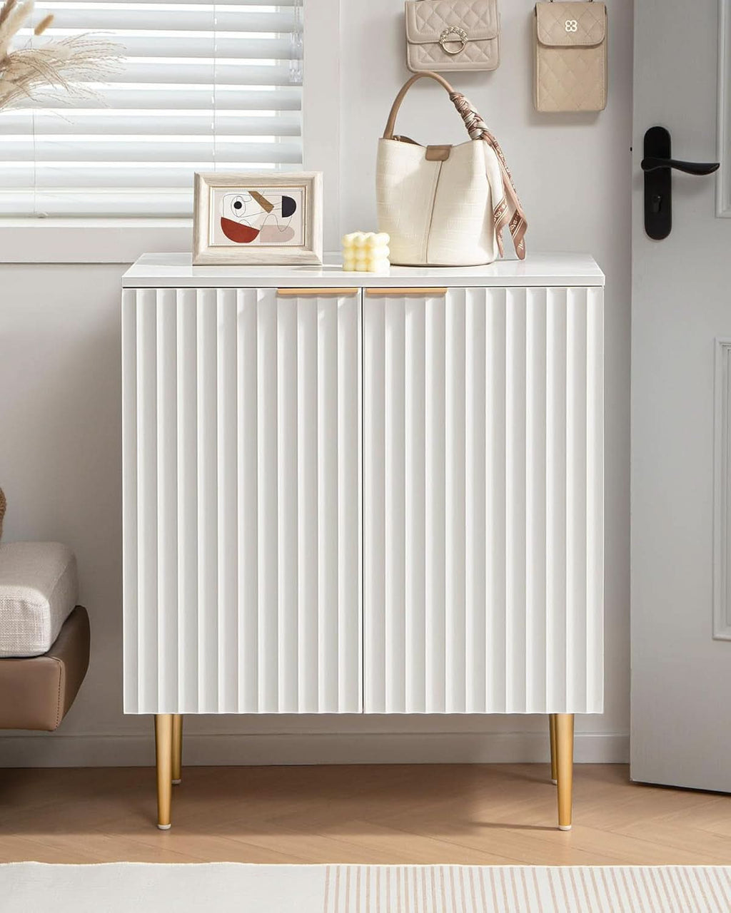 White Fluted Storage Cabinet Set Of 2 Modern Sideboards