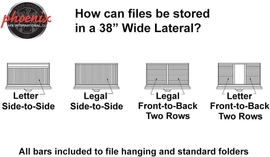 38 Inch Lateral 4 Drawer Fireproof File Cabinet With Key Lock Black