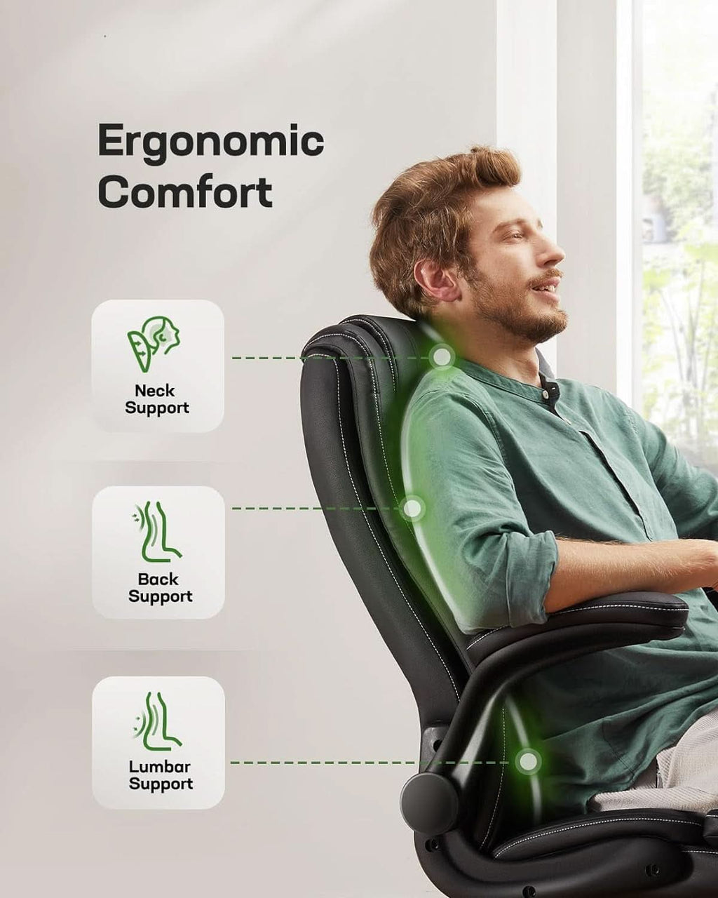 Executive Office Chair With Flip Up Armrests PU Leather Black