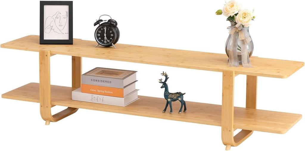 Bamboo TV Stand For 65 Inch TVs With Shelves And Storage