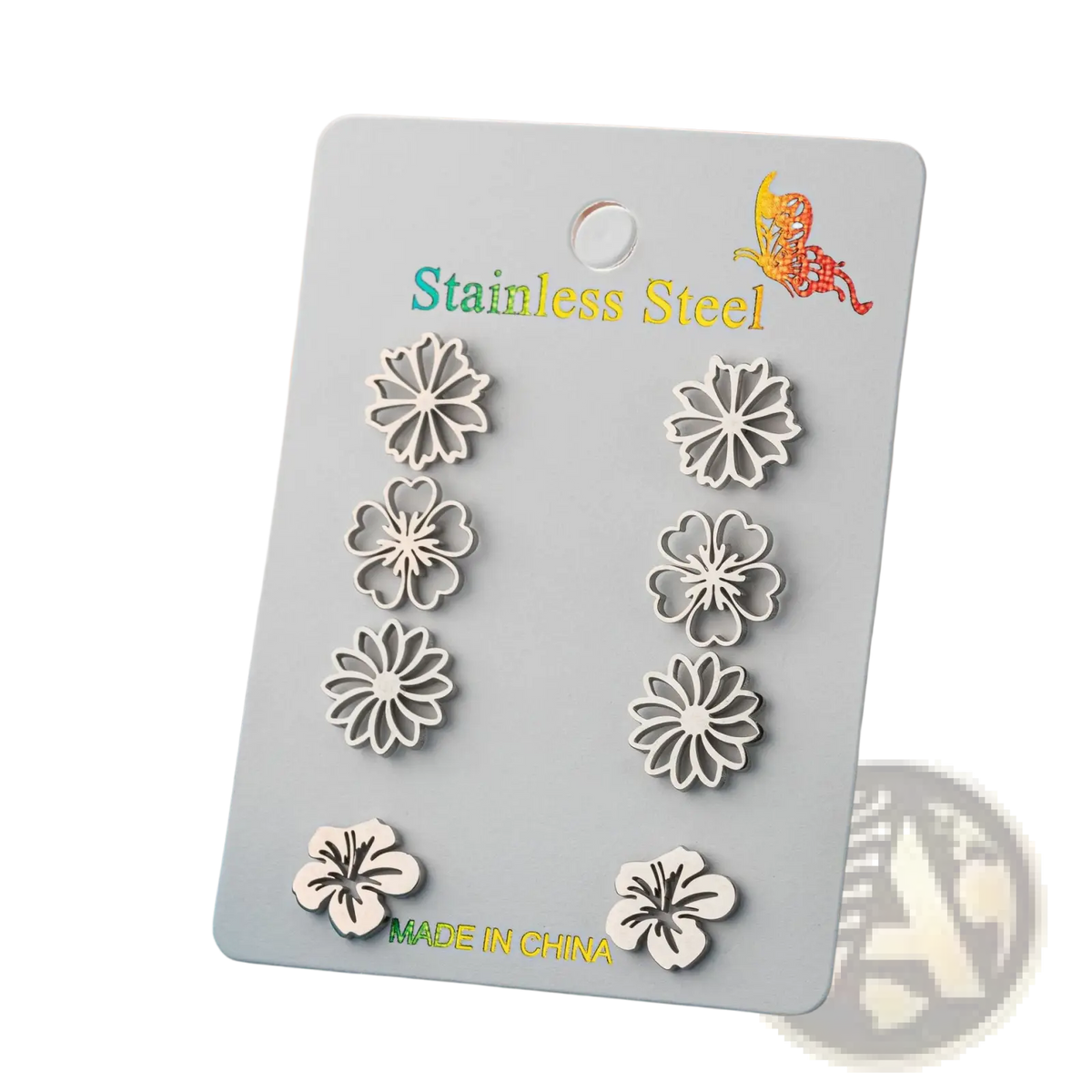 6-piece Floral Stainless Steel Stud Earring Set