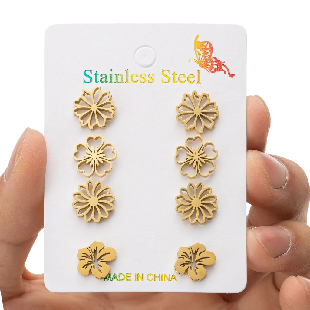 6-piece Floral Stainless Steel Stud Earring Set