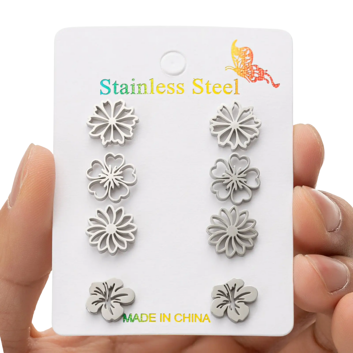 6-piece Floral Stainless Steel Stud Earring Set