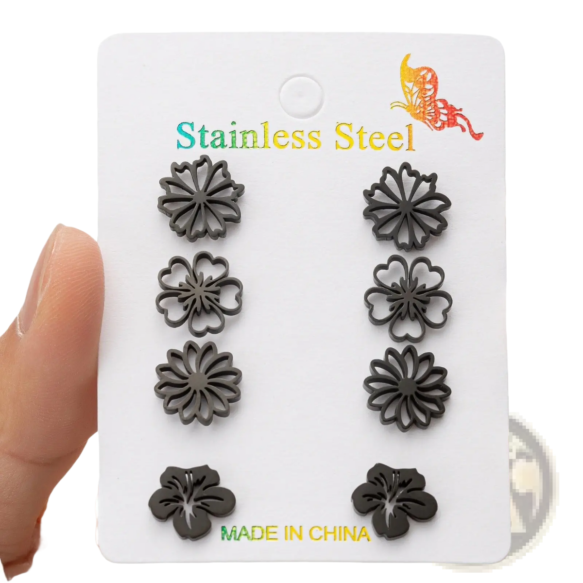 6-piece Floral Stainless Steel Stud Earring Set