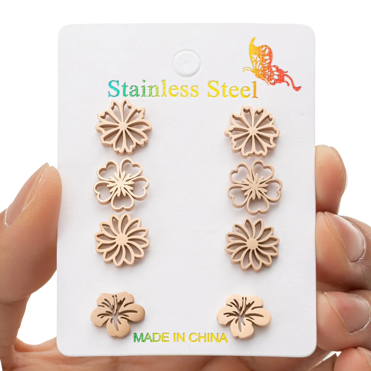 6-piece Floral Stainless Steel Stud Earring Set