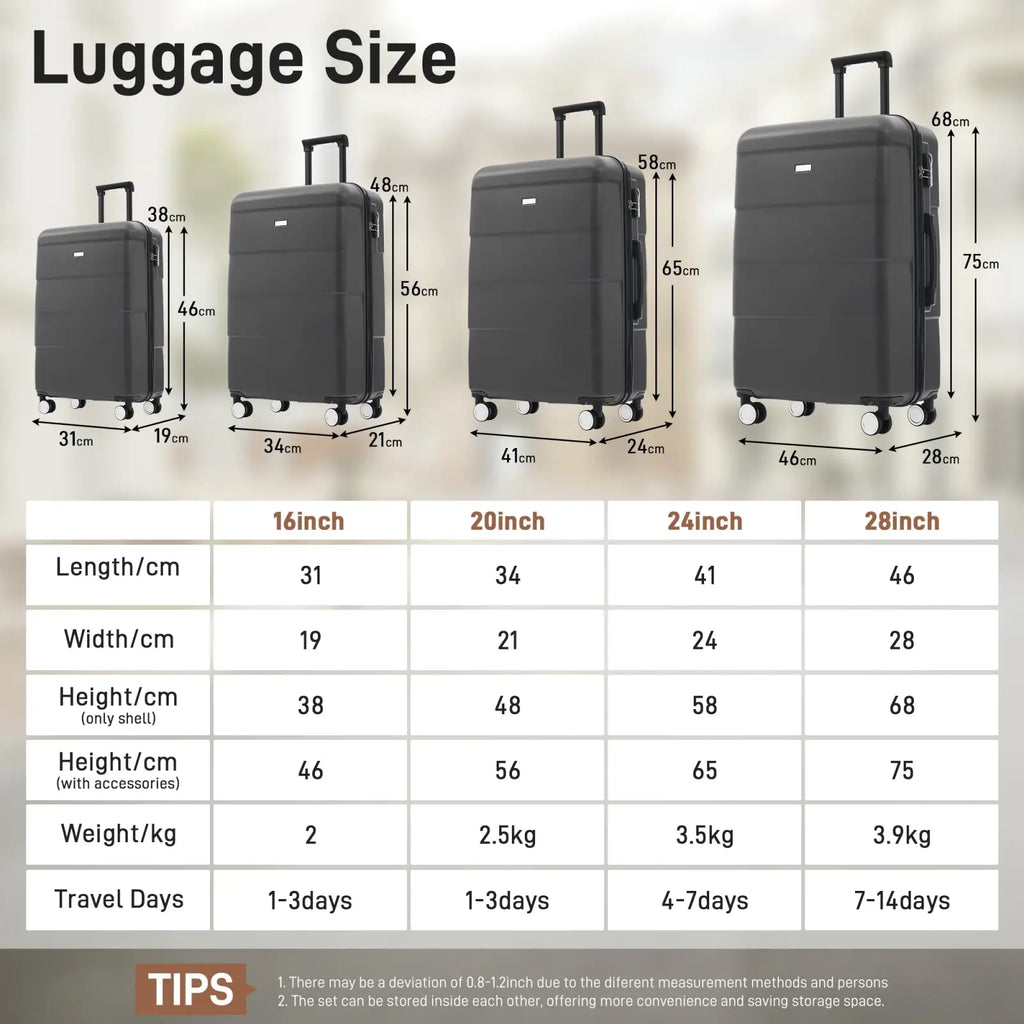 Hardshell Luggage Sets 6 Piece With 2 Bags,Carry On Suitcase With Handle Password Lock Double Spinner Wheels, Lightweight 16-20-24-28 Luggages