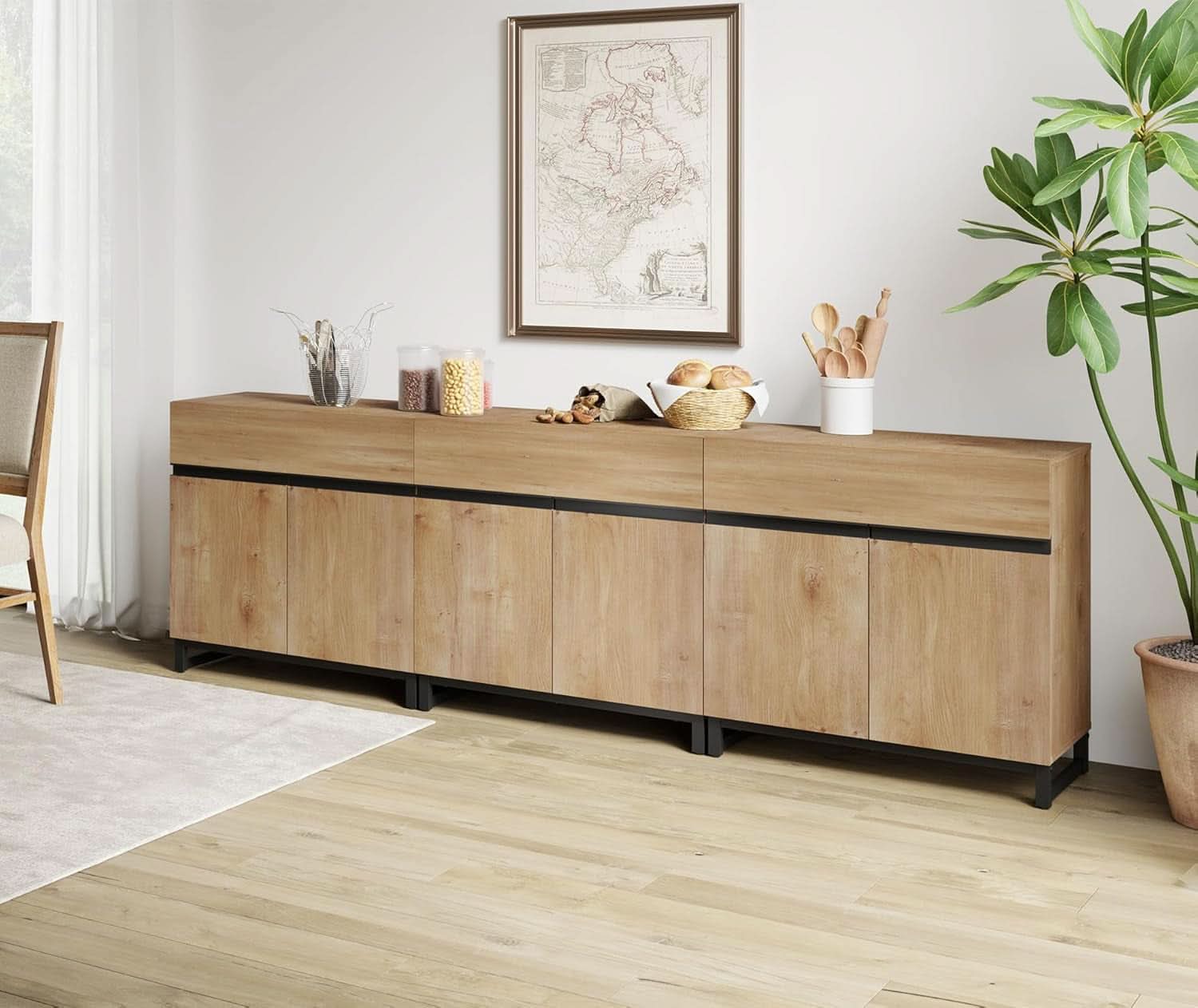 Oak 3 In 1 Modern Sideboard With Adjustable Shelf Unit