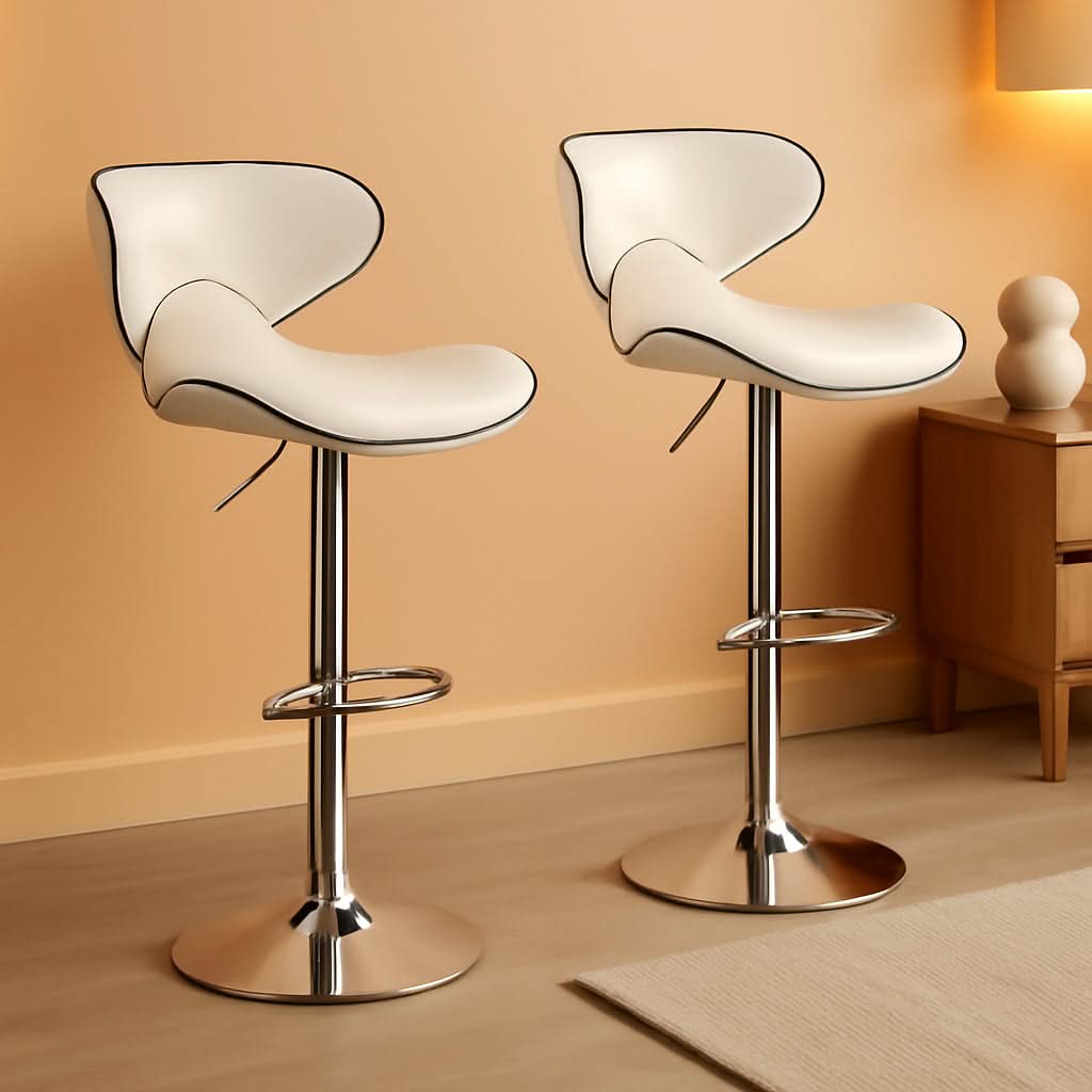 White Cushioned Leatherette Barstool Set Of 2 Adjustable Height Swivel