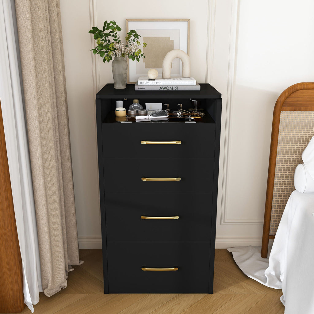 3 In 1 Vanity Desk With Open Top Mirror, Glass Desktop Makeup Set With 3 Drawers, Compact Dressing Table For Bedroom - Black