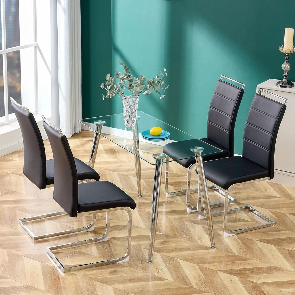Dining Chairs Set Of 4 PU Leather High Back Black Kitchen