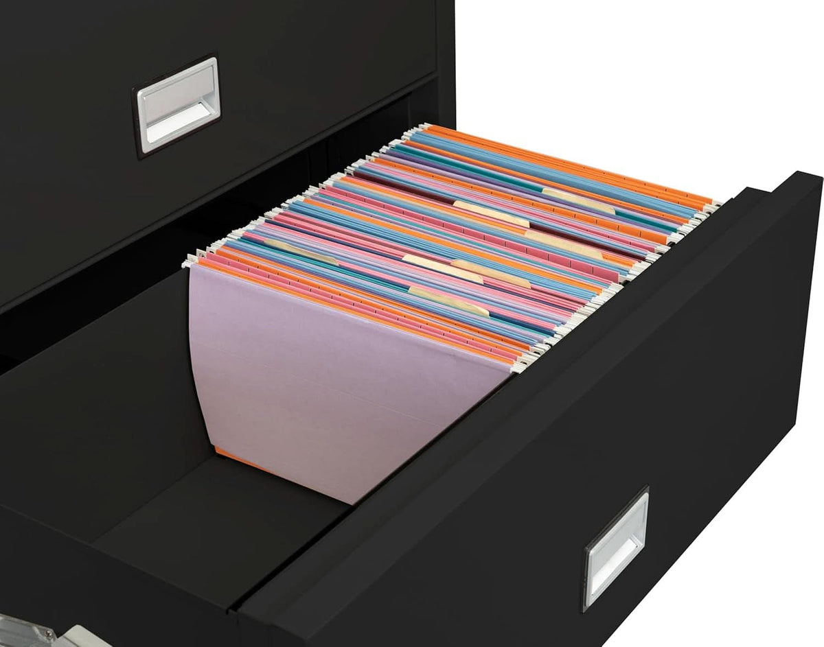 38 Inch Lateral 4 Drawer Fireproof File Cabinet With Key Lock Black