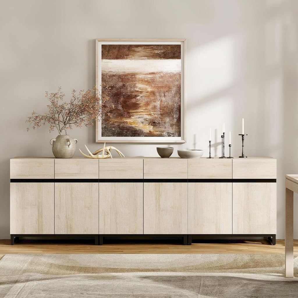 3 In 1 Multifunctional Sideboard Buffet Cabinet With Adjustable Shelves In Light Oak Finish For Living Room