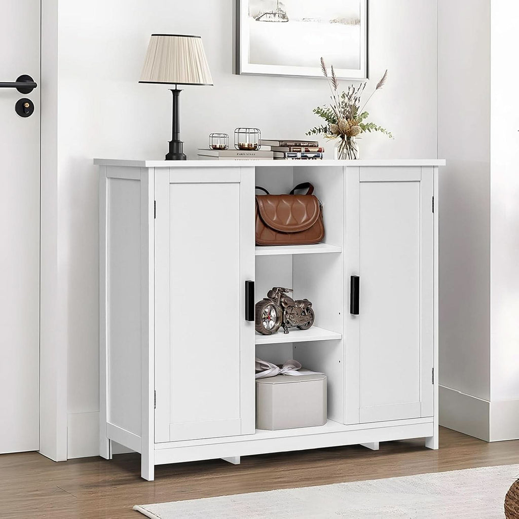 White Storage Cabinet With 2 Doors And 4 Adjustable Shelves