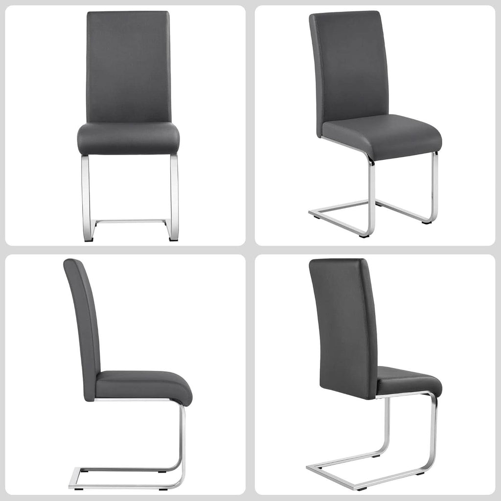 Gray High Back Leather Dining Chairs Set Of 2 For Kitchen