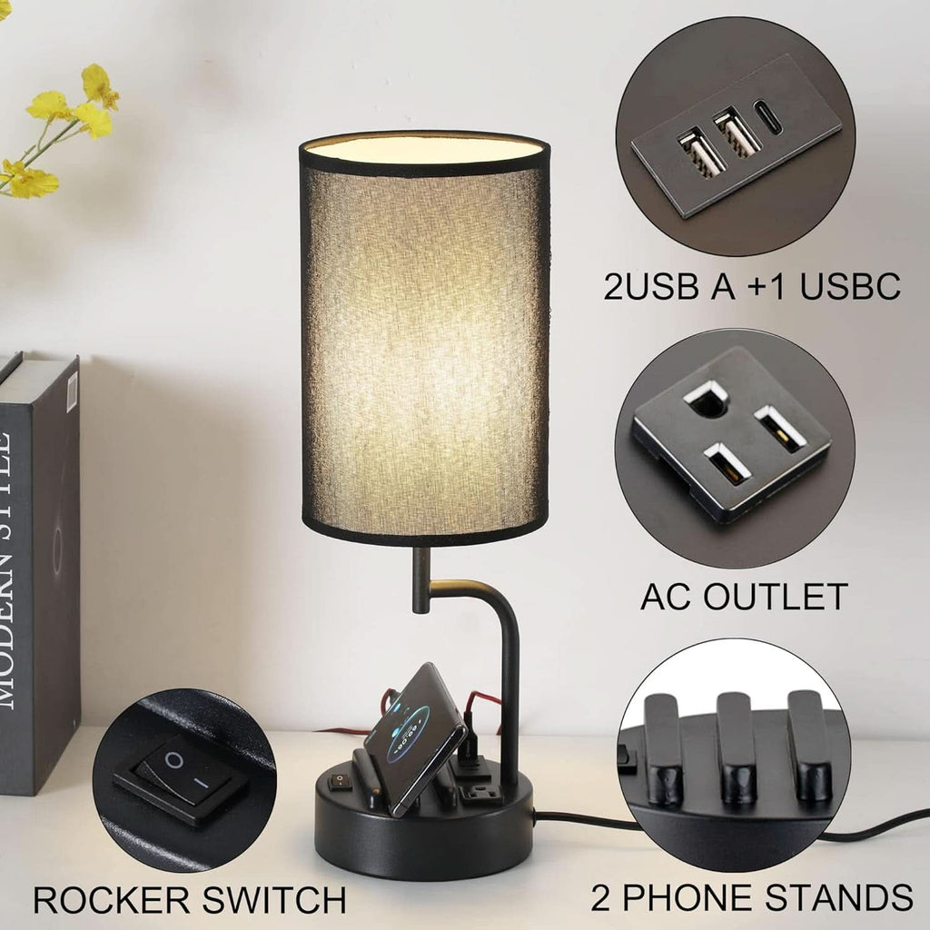 Table Lamp With 3 USB Ports And AC Outlet For Office