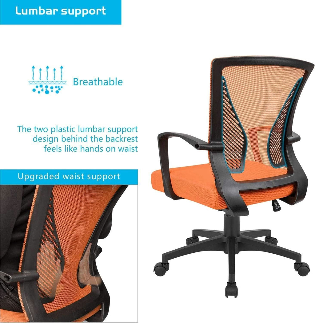 Orange Mesh Office Chair With Ergonomic Lumbar Support